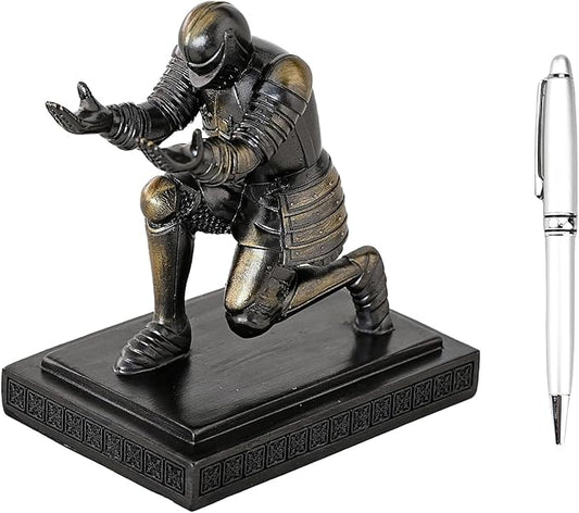 Amoysanli Executive Knight Pen Holder Decorative Resin Pen Holders For Desk Organizer Cool Ornament Gift For Office and Home (Iron)