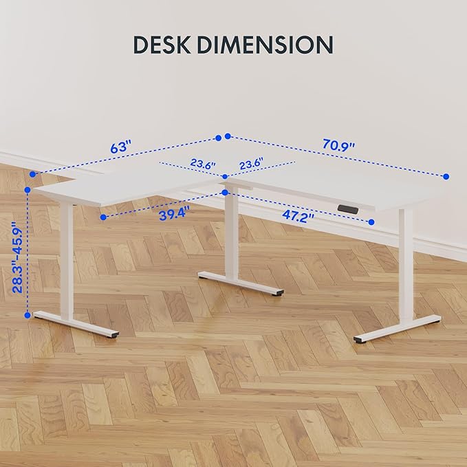 FLEXISPOT L Shaped Standing Desk (White, 71x63Inch)