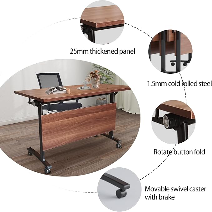 Conference Table,Folding Conference Room Tables Modern Folding Training Table with Flip Top,Mobile Conference Table with Four Locking Wheels,Executive Desk for Meeting Room,Office(2pack 120 * 60 * 75)