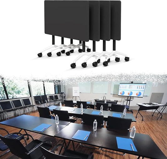 Goakwwuz Conference Room Table, Folding Conference Tables,Thicken Grey Tabletop,Flip Top Wooden Seminar Meeting Room Table for Conference Room Offices (4, Black, 61.0“)