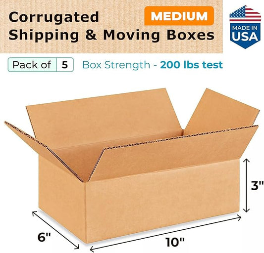 Medium Moving & Shipping Boxes 10 x 6 x 3 inches (10-Pack) - Extra Strength 200 lb vs Regular - Corrugated Cardboard Boxes for USPS/UPS/FEDEX - Packaging Box - Shipping Box by IDL Packaging