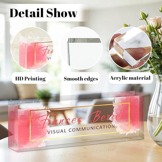 Personalized Name Plate for Desk, Custom Acrylic Desk Name Sign, Office Appreciation Gifts for Women Men Coworkers Boss Teacher Employee (Pink Cloud)