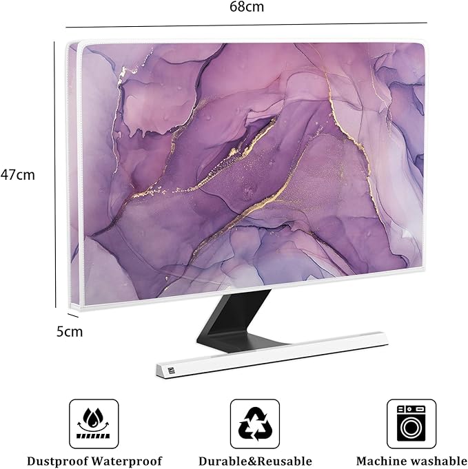 Baocicco Fashion Violet Marble Waterproof 26, 27, 28 Inch Anti-Static Dustproof Creative Design Computer Screen Cover Panel Case Computer Monitor Covers Sleeve Compatible with PC Desktop and TV