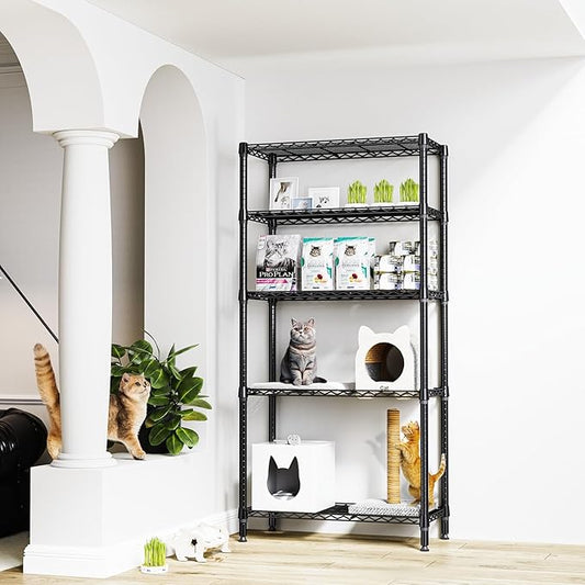 M MZG 1250 lbs 5 Tier Shelf Metal Storage Shelves Shelving Wire Rack Heavy Duty Closet Organizers for Garage Kitchen Bathroom Laundry Black 15.7" D x 33.5" W x 68.5" H
