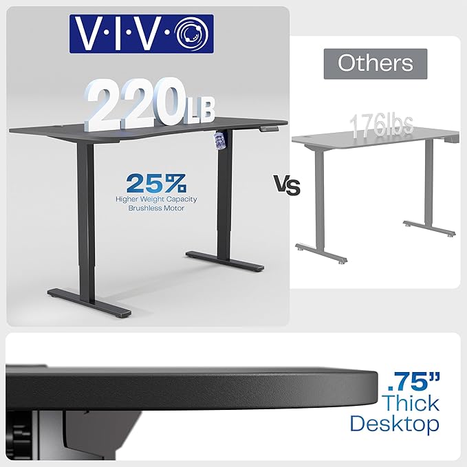 VIVO Electric 63 x 32 in Rustic Standing Desk, Memory Height Adjustment, 1B Series, Holds 220 lbs, Vintage Brown Top Black Frame, DESK-KIT-1B1N