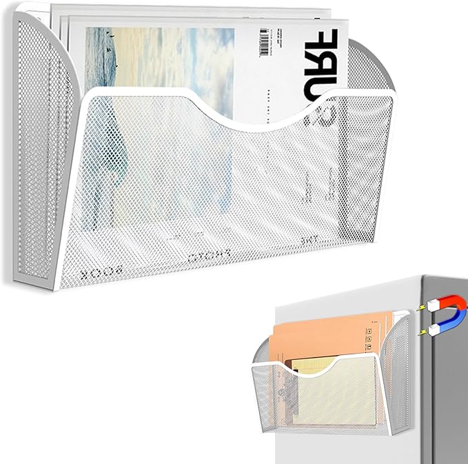 LQPAFZ Magnetic File Holder 1 Pockets File Folder Organizer, Office Hanging Magazine Rack for File Cabinets, Magnetic Paper Holder, No Drilling Mail Organizer for Refrigerator, Office