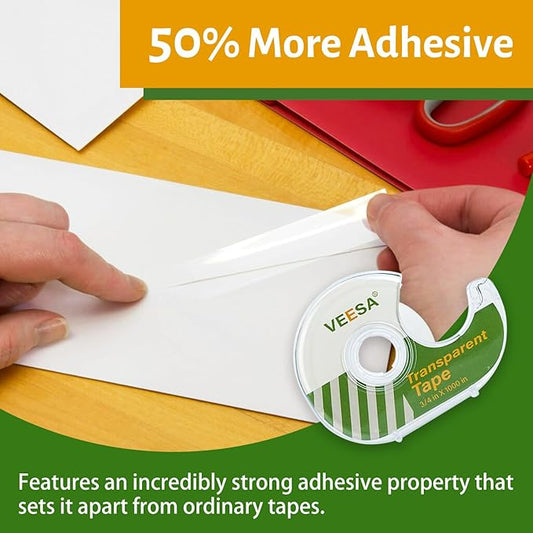 Transparent Tape with Dispenser, 3/4 x 1000 Inches, 12 Rolls Clear Tapes for Craft Jobs, Home & School Supplies