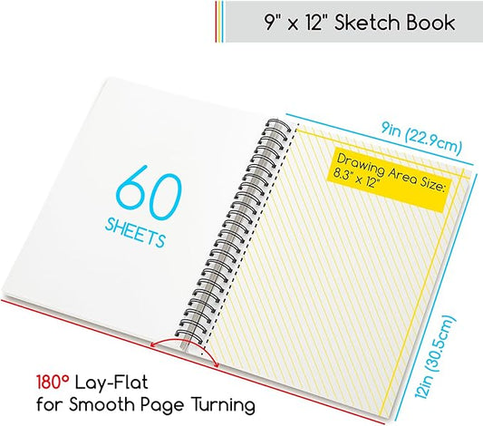 MEEDEN 9"x12" Sketchbook Paper Pad: 122lb/180gsm Spiral Bound Art Sketch Book with DIY Cover for Artists Adults - 60 Sheets Heavy Weight Hardcover Sketch Drawing Paper for Painting Sketching Writing