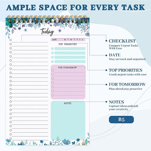 Thboxes 60 Pages To Do List Notepad, 6.7” X 9.8” To Do List Notebook Tear Off for Work Woman & Man Task Planner Notebook for Office School Task Checklist Pad Blue