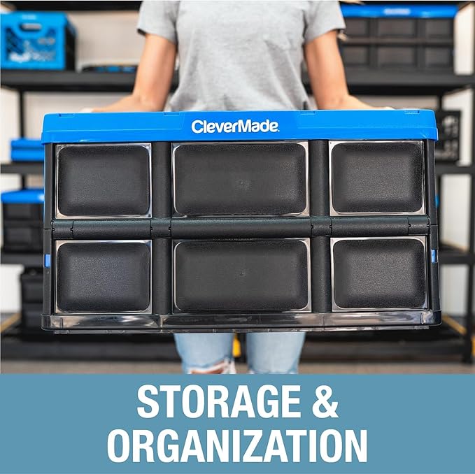 CleverMade Collapsible Storage Bins - Tan 3 Pack 62L - Stackable Containers Heavy Duty Capacity Folding Crates - Space-Saving for Home