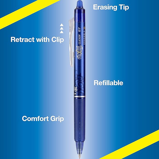 Pilot FriXion Erasable Gel Pens, Fine Point 0.7 mm Erasable Pens, Pack of 7 Assorted Colors