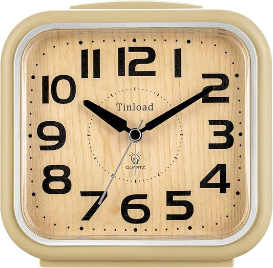 Tinload 5.5" Large Analog Alarm Clock Silent Non Ticking, Gentle Wake, Beep Sounds, Increasing Volume, Battery Operated Snooze and Manual Light, Easy Set, Cream