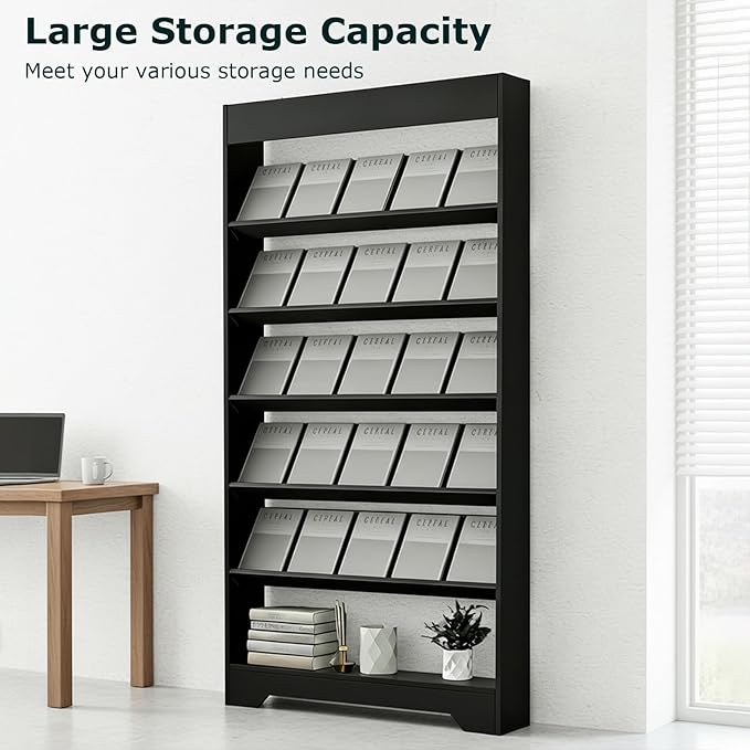 LHIUGE 6-Layer Brochure Display Rack,Freestanding Wooden Magazine Rack,Standing Literature Display Rack Brochure Holder for Home, Office, Retail Display