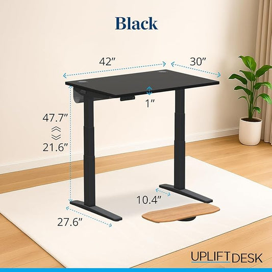 UPLIFTDESK V3 2-Leg Black Laminate Wood Standing Desk – Adjustable Height, Advanced 1-Touch Memory Keypad, Under Desk Cable Management, Wire Grommets & Rocker Board (Black C-Frame, 42 x 30 inch)