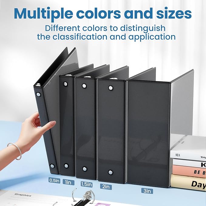 SUNEE Black Binders 1 Inch 24 Pack Bulk, Clear View 3 Ring Binders PVC-Free (Fit 8.5x11 Inches) for School or Office Supplies