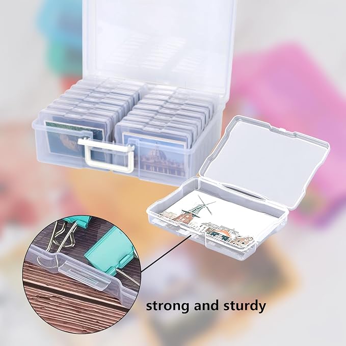 4x6 Photo Storage Box, 16 Inner Photo Keeper,Photo Organizers and Storage, Seed Storage Organizer,Clear Photo Boxes Storage Plastic Photo Organizer Box for Cards, Craft, Stamps,Stickers