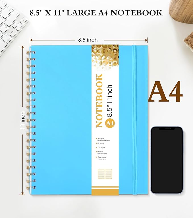 UEBZFOCS Spiral Notebook Journal — 8.5×11 in (A4), Blue