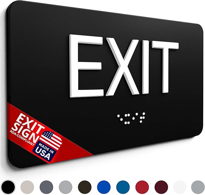 ADA Compliant Sign with Braille (6" x 3", Exit, Pearl Grey)
