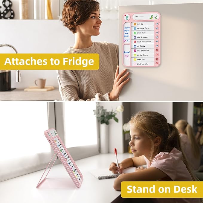 2-Pack Magnetic Chore Chart for Kids, ADHD Task Tracker Easy-Check Routine Dry Erase Board, to-Do List Planning Tool with Stand for Fridge/Desk/Home/School, 6 Reusable Sheets, 4 Markers
