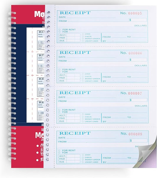 2Pcs,Money Rent Receipt Book,7.9x11.22 Inches,Receipt Book with Carbon Copies,3 Part Carbonless,Cash Receipt Book,100 Sets per Book