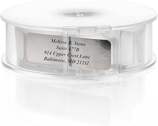 Silver Foil Personalized Return Address Labels with Elegant Dispenser - Roll of 250 Custom Stickers