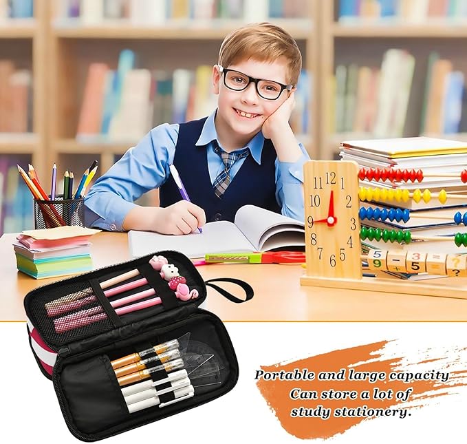 BOENLE USA American Flag Pencil Case Box Boys Girls Large Pencil Pouch Zipper Compartments Big Capacity Stationery Pen Bag Organizer for Kids Teens Adults School