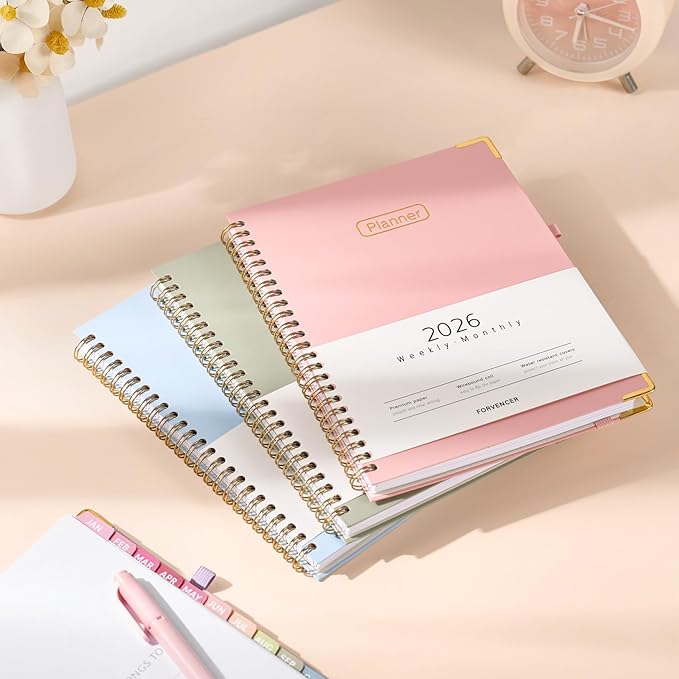 Forvencer 2026 Planner, Hardcover Calendar Planner Weekly and Monthly, Jan 2026 - Dec 2026, 6" x 8", Spiral Agenda Book with Tabs, Exquisite Daily Journal Organizer for Home School, Purple Marble