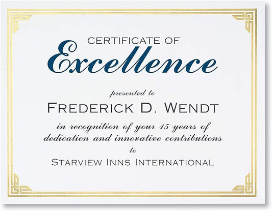 PaperDirect Gold on White Classic Specialty Certificates, 8½ x11, Foil Accents, 50 Count, Certificates And Awards Paper, For School, Work, Diplomas & Award Certificates