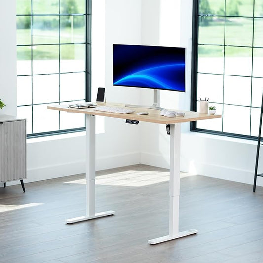 VIVO Electric 60 x 30 in Standing Desk, Memory Height Adjustment, 1B Series, Holds 220 lbs, Light Wood Top White Frame, DESK-KIT-1W6C-30