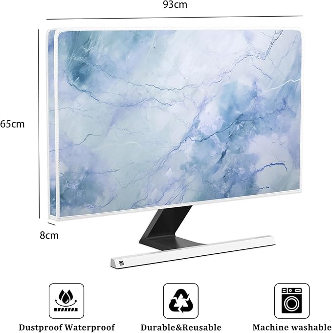 Baocicco Fashion Haze Blue Marble Screen TV Cover Cover 37, 38, 39 Inch Waterproof Full Body Covers for TV Display Screen Weatherproof Television Sleeve Compatible with Television LED LCD OLED TVs