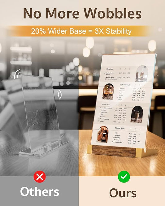 1 Pack Acrylic Sign Holder 8.5 x 11 Inch with Walnut Wood Base, Clear Tabletop Acrylic Display for Menu & Flyer Holder, Commercial Table Frames for Restaurant, Office, Coffee, Bar, Wedding, Hotel