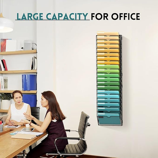 SUPEASY Wall File Organizer Mesh Office Mail Holder, Hanging Wall Organizer Magazine Rack for Office Black, 20 Tier