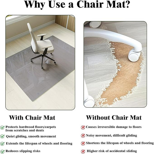 Koonmi Tempered Glass Chair Mat for Hardwood Floors & Carpets, 46" x 55“ Grey Heavy Duty Office Floor Protector, Scratch & Dust Concealing, Noise-Free for Home Office Desk