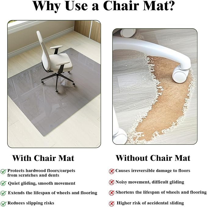 Koonmi Tempered Glass Chair Mat for Hardwood Floors & Carpets, 36" x 55“ Grey Heavy Duty Office Floor Protector, Scratch & Dust Concealing, Noise-Free for Home Office Desk