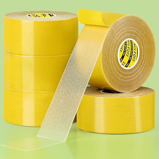 MILEQEE 5Pack Double Sided Tape Heavy Duty, 2in x 66FT (330FT Total), Super Sticky Resistente Clear Tape, Universal High Tack Strong Wall Adhesive with Fiberglass Mesh,Easy Use Mounting Tape