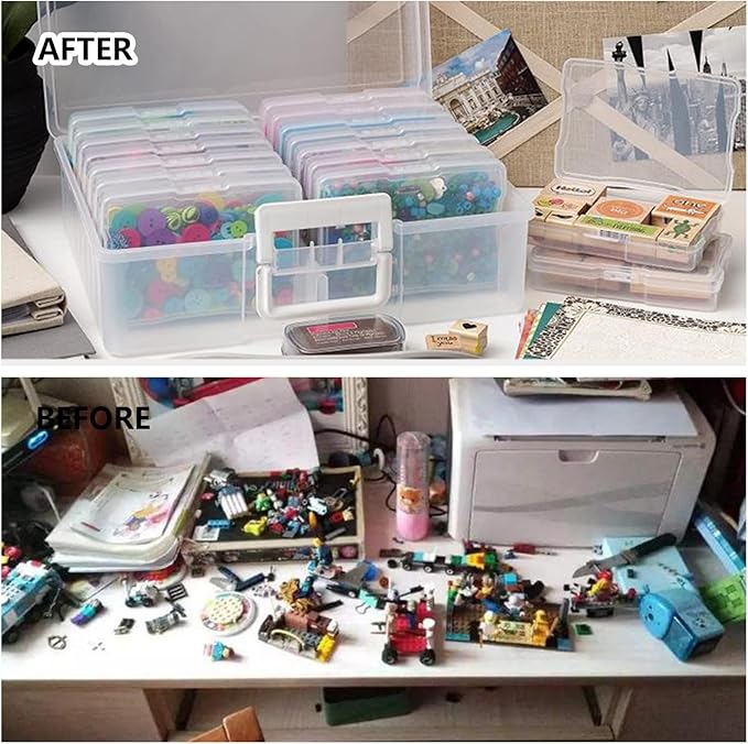 4x6 Photo Storage Box, 16 Inner Photo Keeper,Photo Organizers and Storage, Seed Storage Organizer,Clear Photo Boxes Storage Plastic Photo Organizer Box for Cards, Craft, Stamps,Stickers