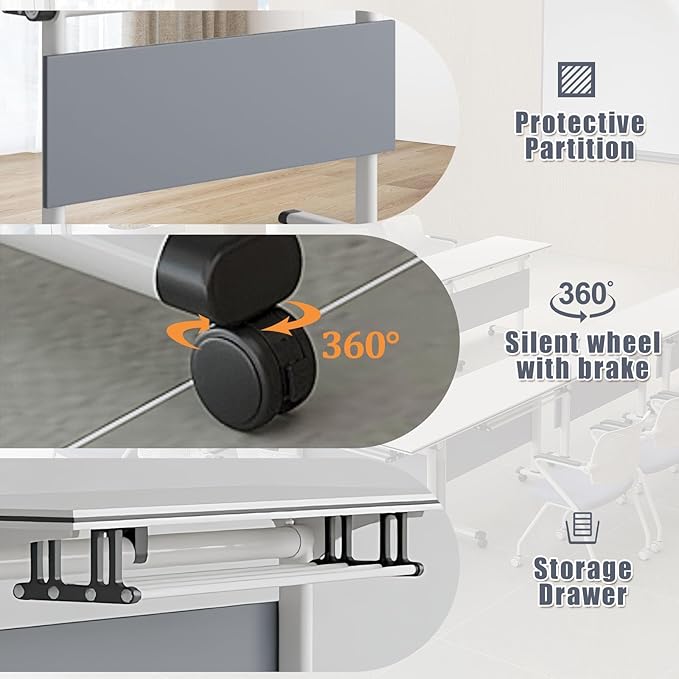 czxhaery Conference Table,Folding Conference Table,Folding Office Conference Room Tables On Wheels,Flip Top Mobile Meeting Training Table (4Pack140*60 * 75cm)