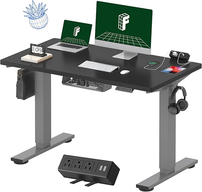 FLEXISPOT EN2 Whole-Piece Standing Desk with Clamp Power Strip (Gray, 48x24)