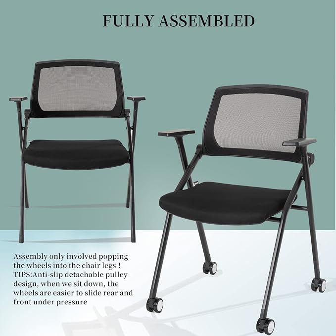 VACYOVKE 8 Pack Executive Office Chairs with Caster Adjustable Armrest Ergonomic Mid-Back Breathable Mesh Foldable Conference Reception Chair Set for Home School Waiting Room