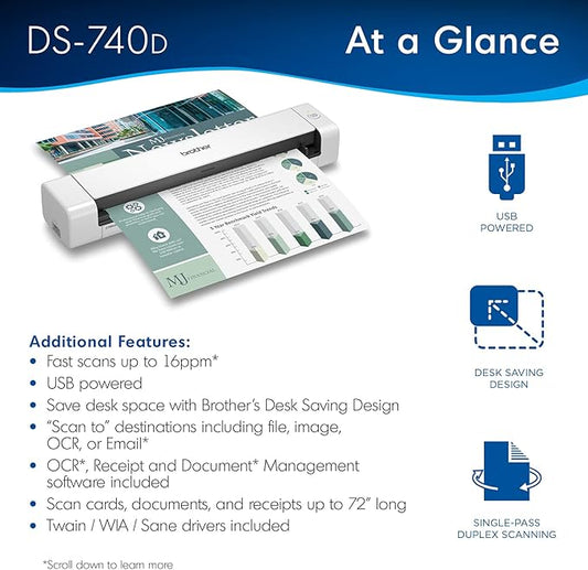 Brother DS-740D Duplex Compact Mobile Document Scanner (Renewed Premium)