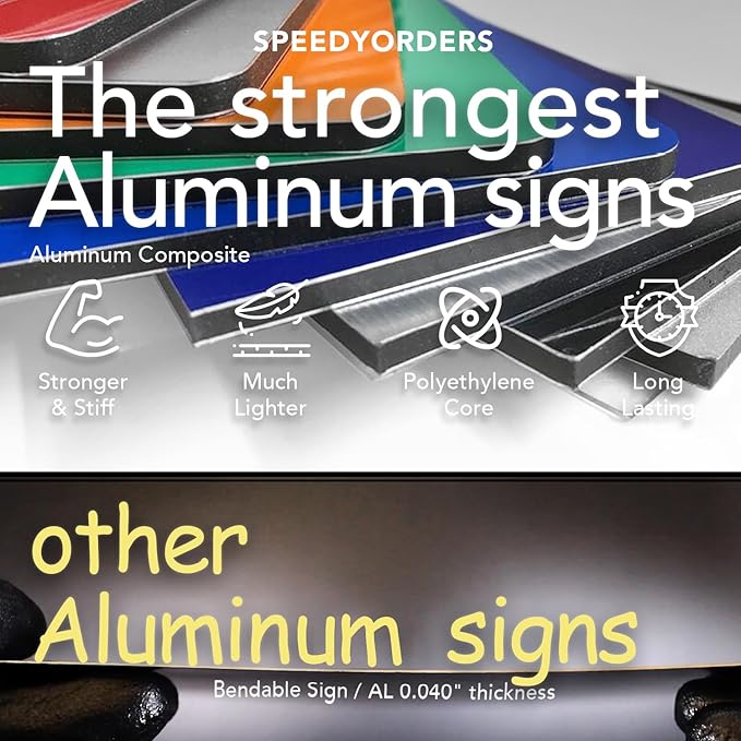 SPEEDYORDERS Custom Outdoor Metal Signs, Personalized Aluminum Signs, Customized Safety Signs, Metal Business Signs, Waterproof Outdoor Business Signs, White Aluminum (Red & White, 42x28 In)