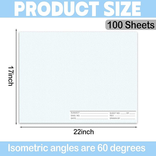 2 Pack 50 Sheets 22" x 17" Isometric Graph Paper Pad Landscape for 3D Designs Architecture Landscaping Engineering Drafting
