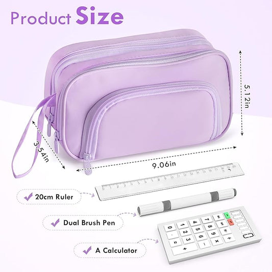 SANANT Large Capacity Pencil Case with Pull-out Structure - Multifunctional Extra Big Pencil Pouch Pen bag, Portable Stationery Organizer with Zipper, Office School Supplies for Boys Girls, Purple