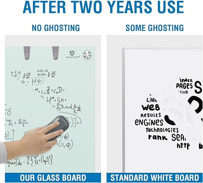 TSJ OFFICE Glass Dry-Erase Board - 36 x 24 Inches Wall Mounted Whiteboard with Magnetism, Large Frameless Glass White Board for Office, Home & School