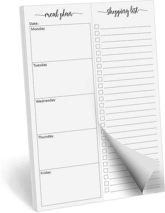 321Done Magnetic Meal Planning Pad, 5.5x8.5, Made in USA, M-F Weekly Menu Planner & Grocery List for Refrigerator, Perforated Tear Off Checklist (50 Pages), Thick Paper, Strong Magnet for Fridge