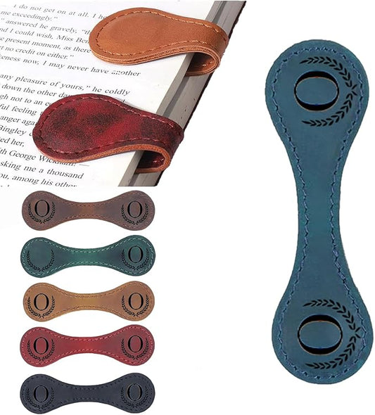 Personalized Magnetic Leather Bookmark, 26 Letters Custom Leather Bookmarks, Handmade, Leather Magnetic Bookmark for Book Lovers Readers Women Kid(Blue，O）
