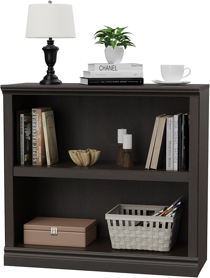 blini 2-Shelf Bookcase Wooden Bookshelves 33in Wide Floor Standing Display Storage Shelves Oak Bookcase for Home Office, Living Room, Bed Room
