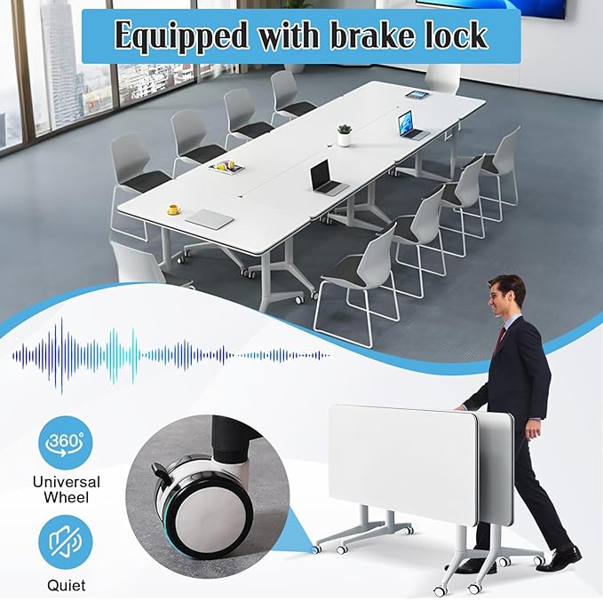Conference Table,55.1''Folding Conference Room Table for 4-12 People,Mobile Flip Top MeetingTraining Table with Different Coulor and Styles for Offices, Classrooms,Meeting Room (2, 47.2 A)