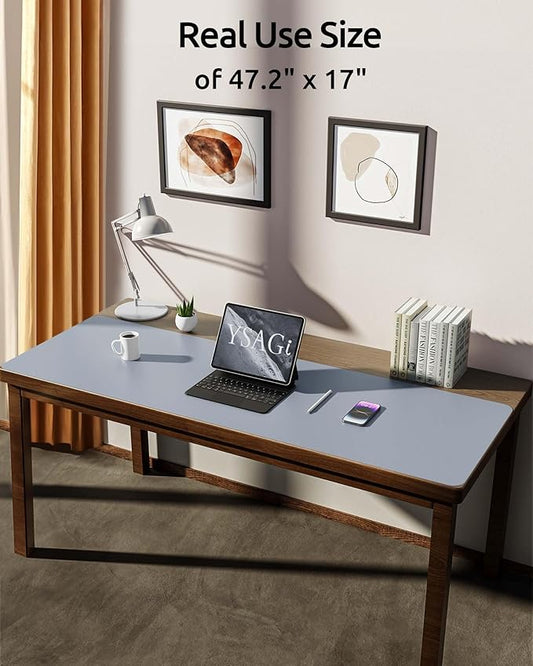 YSAGi Leather Desk Protector, Office Mat, Large Mouse Mat, Non-Slip PU Leather Blotter, Laptop Desk, Waterproof Writing Pad for Office and Home (Light Grey, 47" x 17")