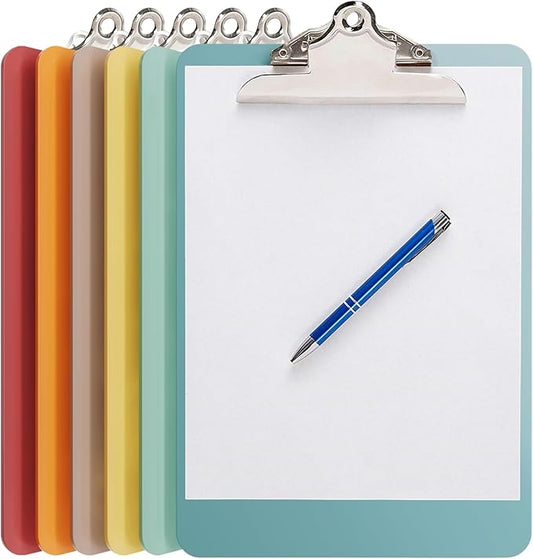 Plastic Clipboards with Butterfly Clip (Set of 6) 12.5 x 9 Inch Plastic Clip Boards Bulk - Clipboards Bulk Classroom Holds 100 Sheets, Acrylic Clipboard - 6 Pack, Boho Colors